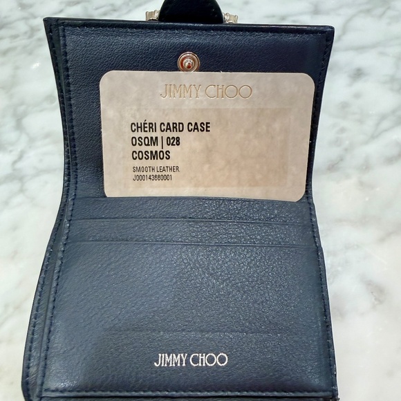 NEW IN BOX - JIMMY CHOO Cheri Leather Trifold Wallet Card Case - Cosmos Black - Picture 4 of 6
